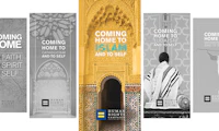 Image of five covers of the HRC coming home to guides with the Coming Home to Islam and to Self in the center in color with the other covers in black and white.