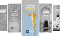 Image featuring five of the HRC Coming Home guides with the "Coming Home to Mormonism and to Self" in the center and in color while the other covers are in black and white.